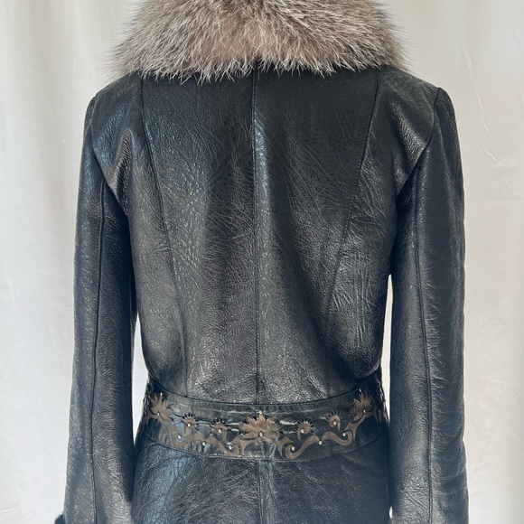 Manzari Milano black leather shearling with fox fur trim winter jacket. Size 38 - Picture 9 of 9